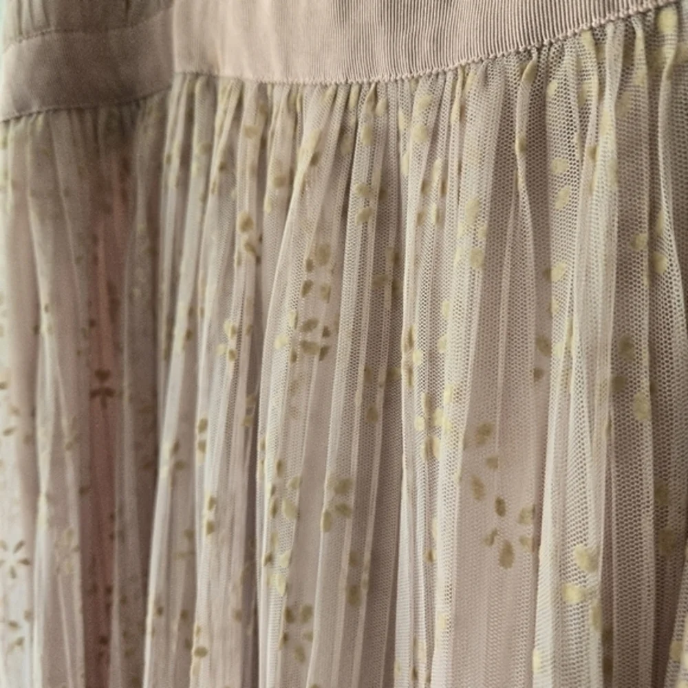 J Crew 8 Ruffly Tulle Midi dress Dusty Pink Micro Floral Ditsy Print Square Neck - Picture 4 of 10